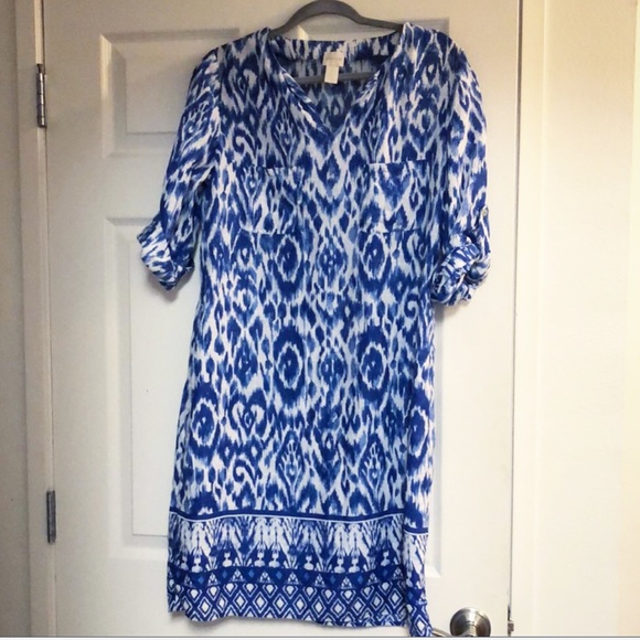 Chico's Dresses & Skirts - Stunning Chico's blue print linen dress size medium